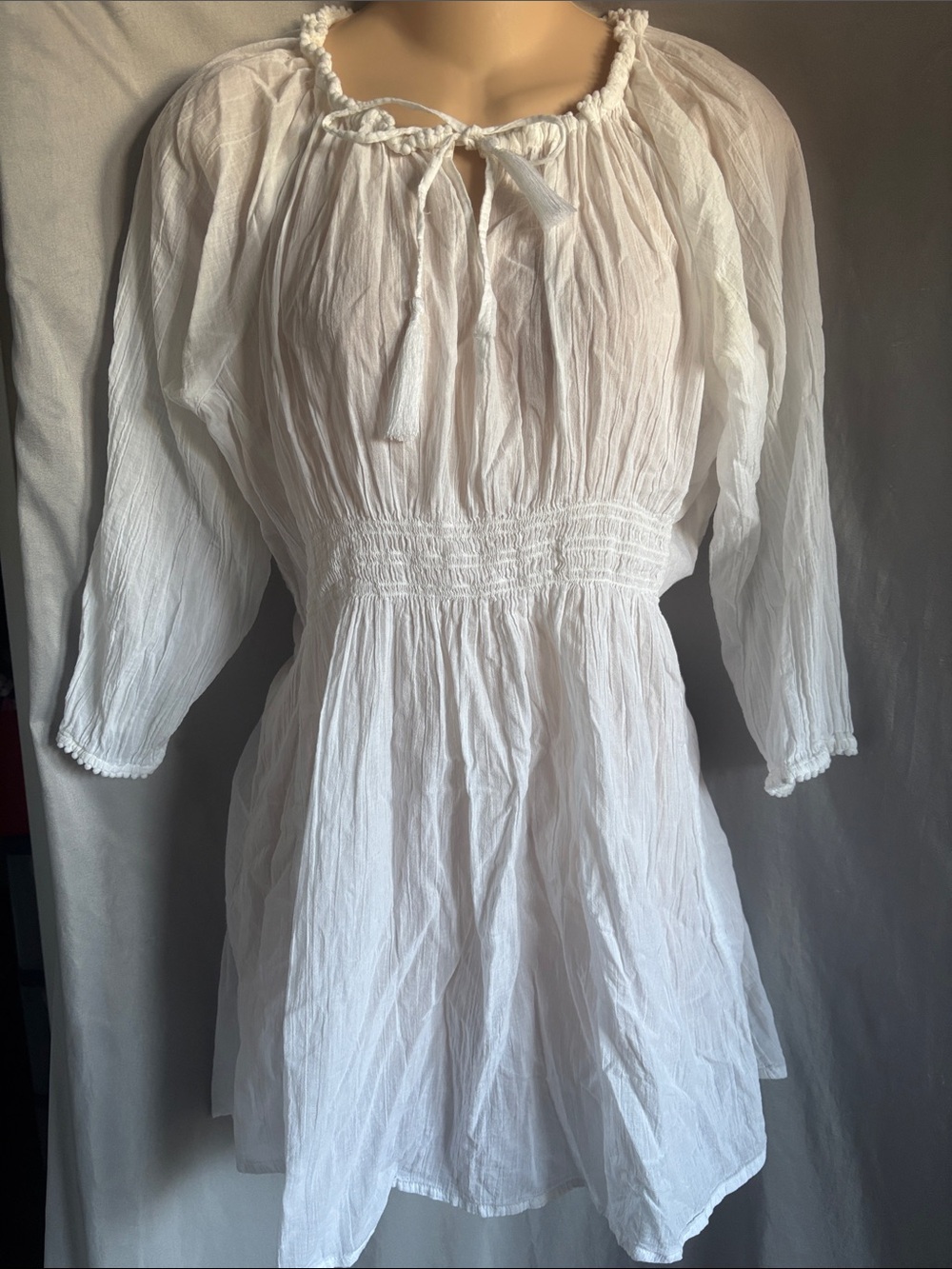 Athleta Cover up White Peasant Dress with Smocked Waist
